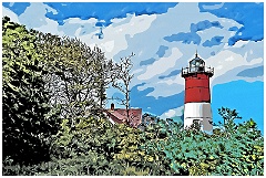 Nauset Lighthouse on Hilltop in Cape Cod - Digital Painting